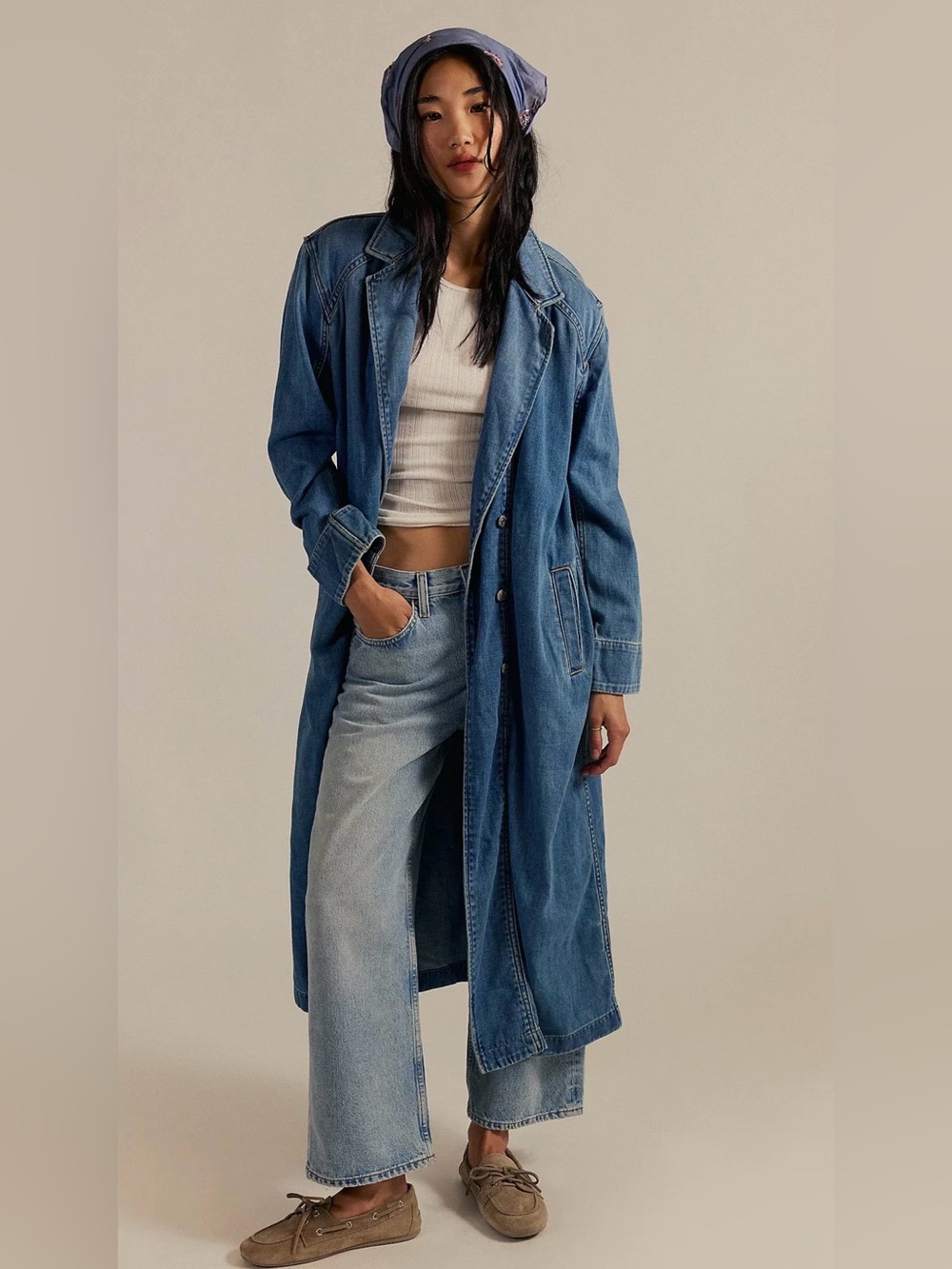 FREE PEOPLE Monique Denim Duster-Sunlight blue size large